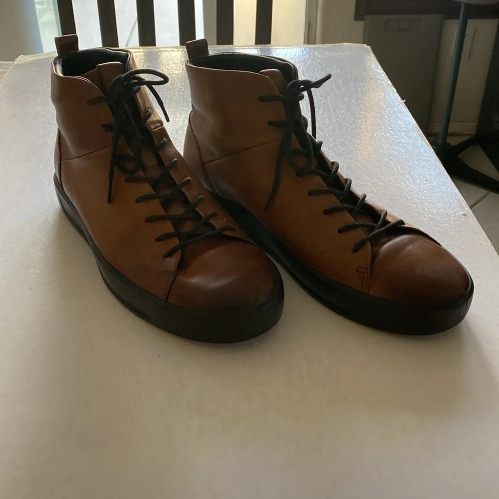 ECCO Danish Design Men’s Lace Up Soft Smooth Brown Leather Boots Size 44